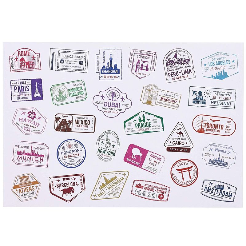 Bright Creations Travel Stickers, Decorative Stamps, Sealing Stickers in 4 Designs – 810 Count – White Vinyl PVC