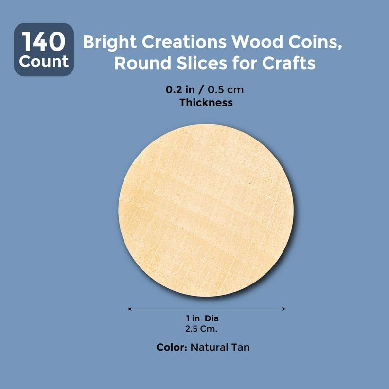 Bright Creations Wood Coins, Round Slices for Crafts (140 Count) 1 Inch