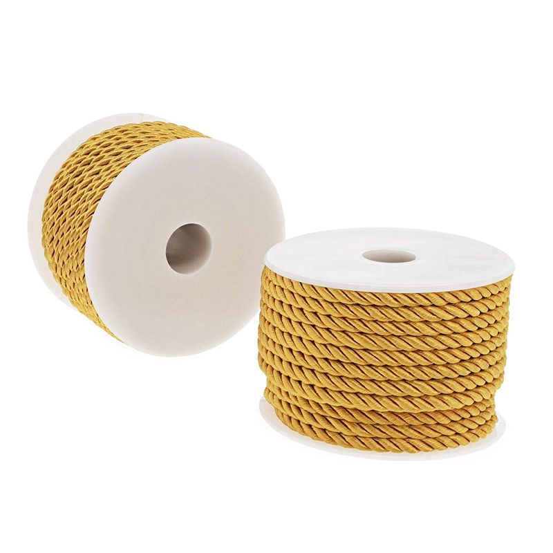 Bright Creations 36 Total Yards 5mm Twisted Gold Cord for Crafts, Gold Rope Ribbon for Sewing, Upholstery Trim,Household Decorations, 2 Rolls of 0.2