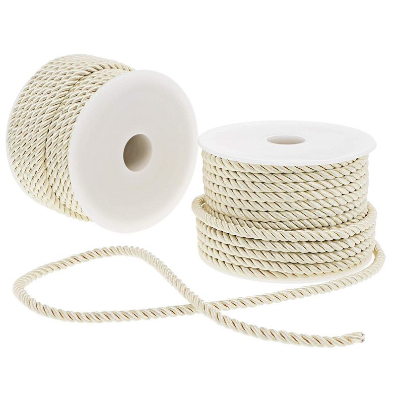 2x Twisted Nylon Rope Rayon Cord Trim Rope DIY Crafts, 0.2 inch x 18 Yards Ivory