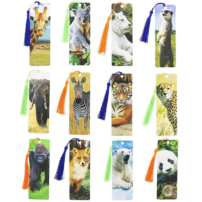 Bright Creations 72 Pack Wildlife Animal Bookmarks with Tassels for Kids School Supplies, Book Fairs (6 x 2 in)