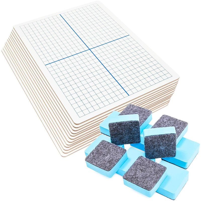 12 Packs Dry Erase XY Axis Graph Lap Board with Erasers, Double Sided, White, 11.8 x 8.9 Inches