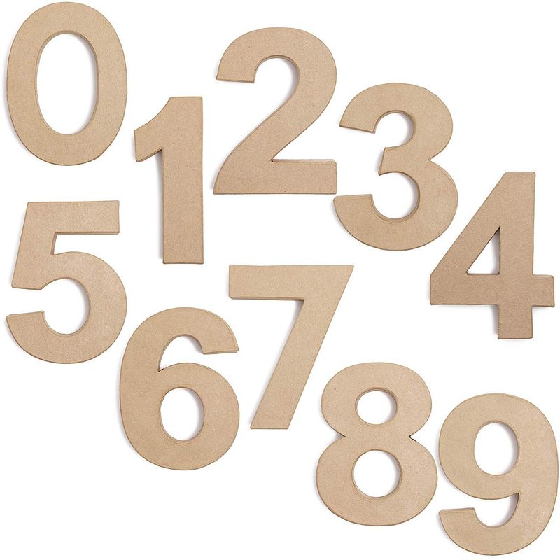 Paper Mache Numbers for DIY Crafts and Classrooms, 0-9 (6 x 4.4 In, 10 Pack)