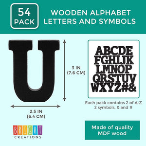 Wooden Alphabet, Black DIY Letters for Crafts (3 Inches, 54 Pieces)