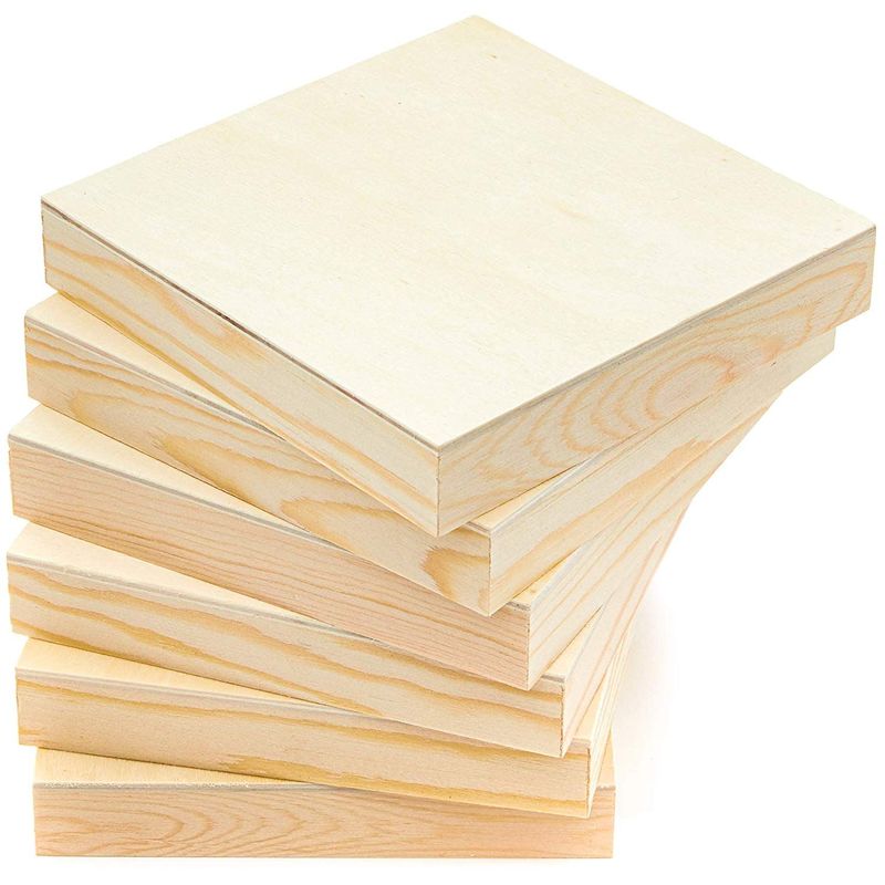 Unfinished Wood Paint Panel Boards (5 x 5 in, Square, 6 Pack)