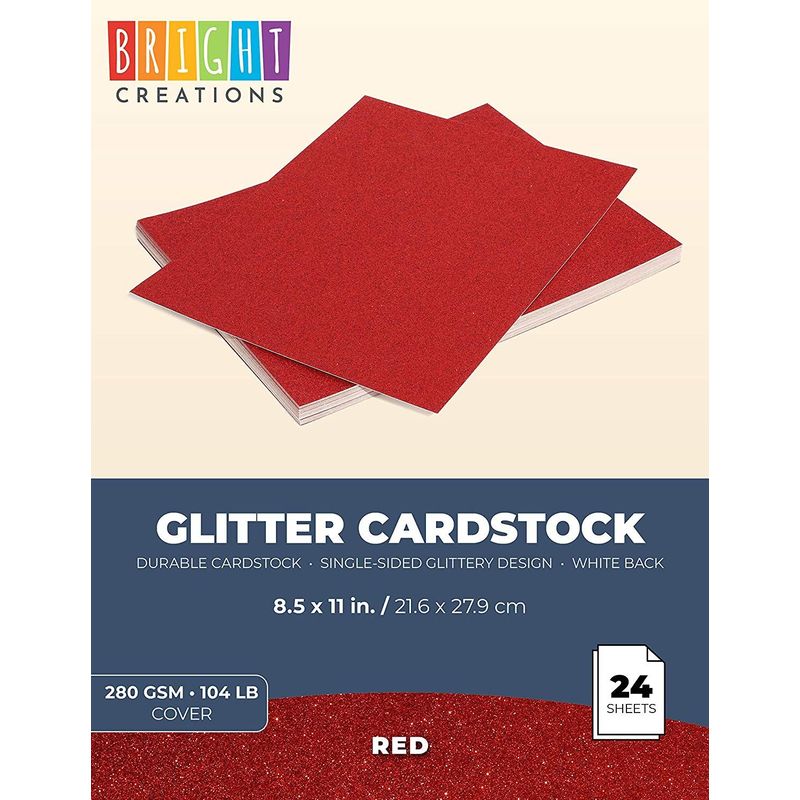 24 Sheets Red Glitter Cardstock Paper for Scrapbooking, Arts, DIY Sparkle  Crafts, 280gsm (8.5 x 11 In)