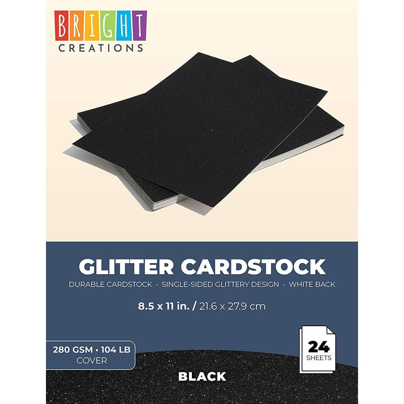 Bright Creations Black Glitter Paper Cardstock for Crafts - 24