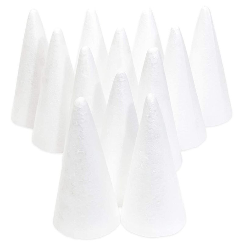 Foam Cones for Crafts (2.7 x 5.5 in, White, 12 Pack)