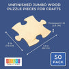 Unfinished Jumbo Wood Puzzle Pieces for Crafts (Natural Color, 50 Pack)