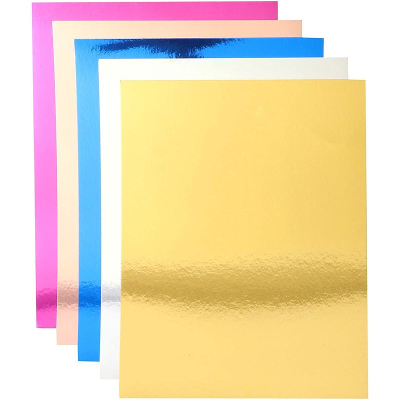 Metallic Cardboard Sheets, Foil for Arts and Craft Supplies (Letter Size, 5 Colors, 100-Pack)