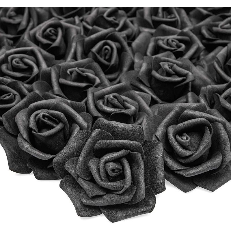 Bright Creations Artificial Rose Flowers Heads for Decorations (Black, 100 Pack)