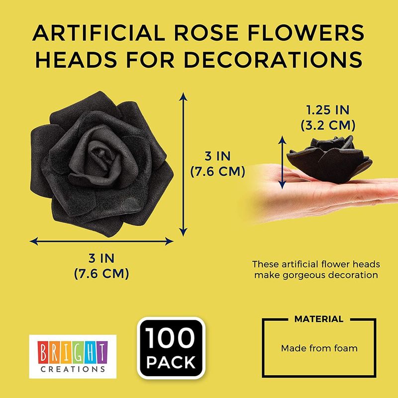 Bright Creations Artificial Rose Flowers Heads for Decorations (Black, 100 Pack)
