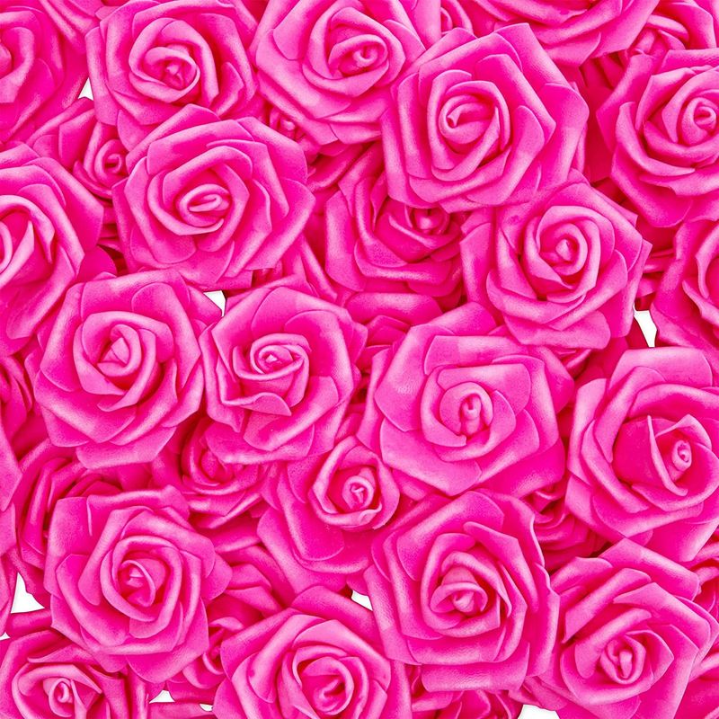 Pink Artificial Rose Flower Heads for Decorations (3 x 1.25 in, 3 Colors, 100 Pack)