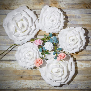 Artificial White Rose Flower Heads for Crafts (2 Sizes, 5 Pieces)