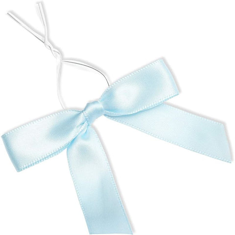 Sky Blue Satin Bow Twist Ties for Treat Bags (3 Inches, 100 Pack