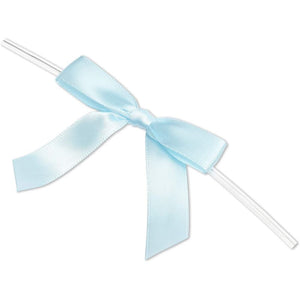 Sky Blue Satin Bow Twist Ties for Treat Bags (3 Inches, 100 Pack)