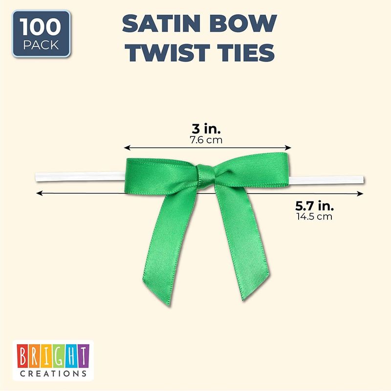 Green Satin Bow Twist Ties for Treat Bags (100 Pack)