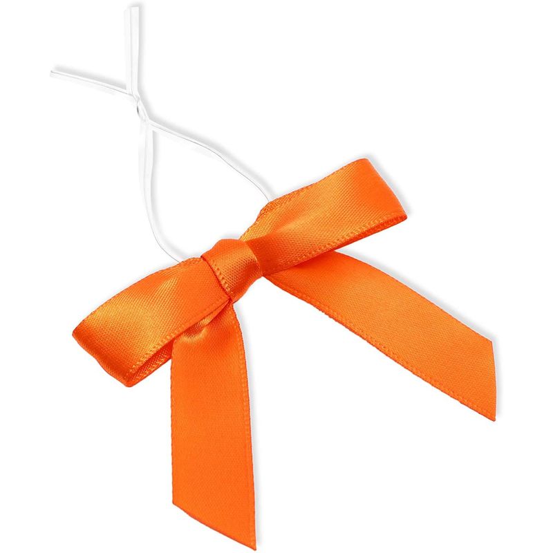 Orange Satin Bow Twist Ties for Treat Bags (100 Pack)