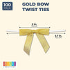 Gold Satin Bow Twist Ties for Treat Bags (100 Pack)