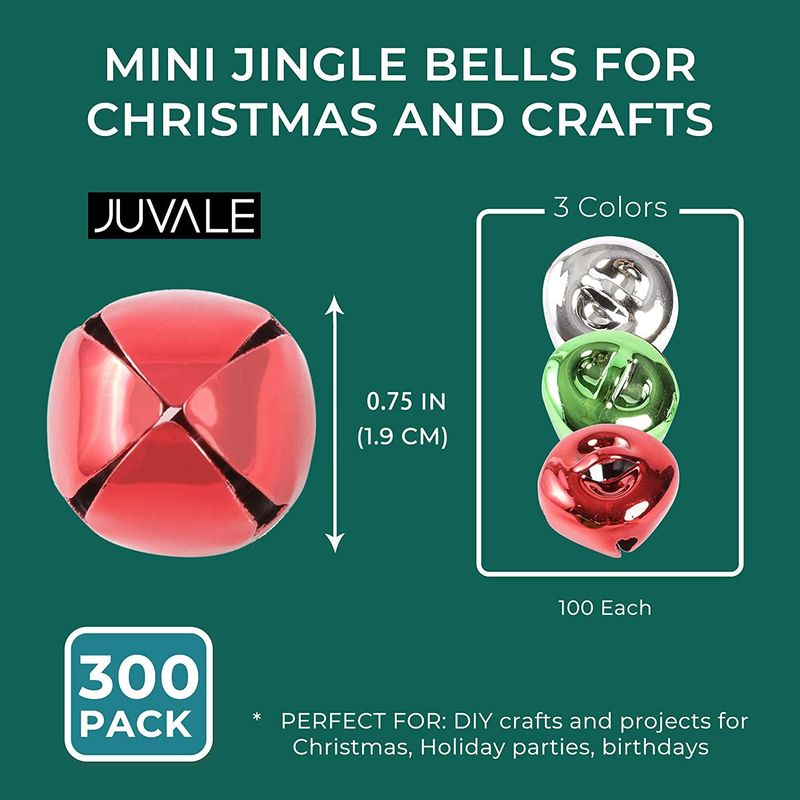 Mini Jingle Bells for Christmas and Crafts (3 Colors, 300 Pack