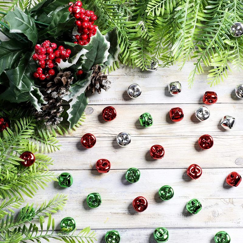 300 Pack Jingle Bells, 0.75 Mini Craft Bells for Christmas, Silver, 3 Colors - Green - 300 Pack