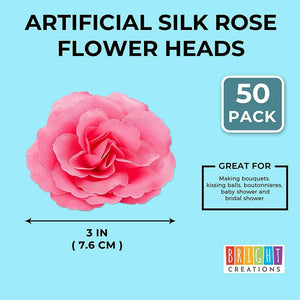 Silk Pink Rose Flower Heads for Decorations (3 in, 50 Pack)