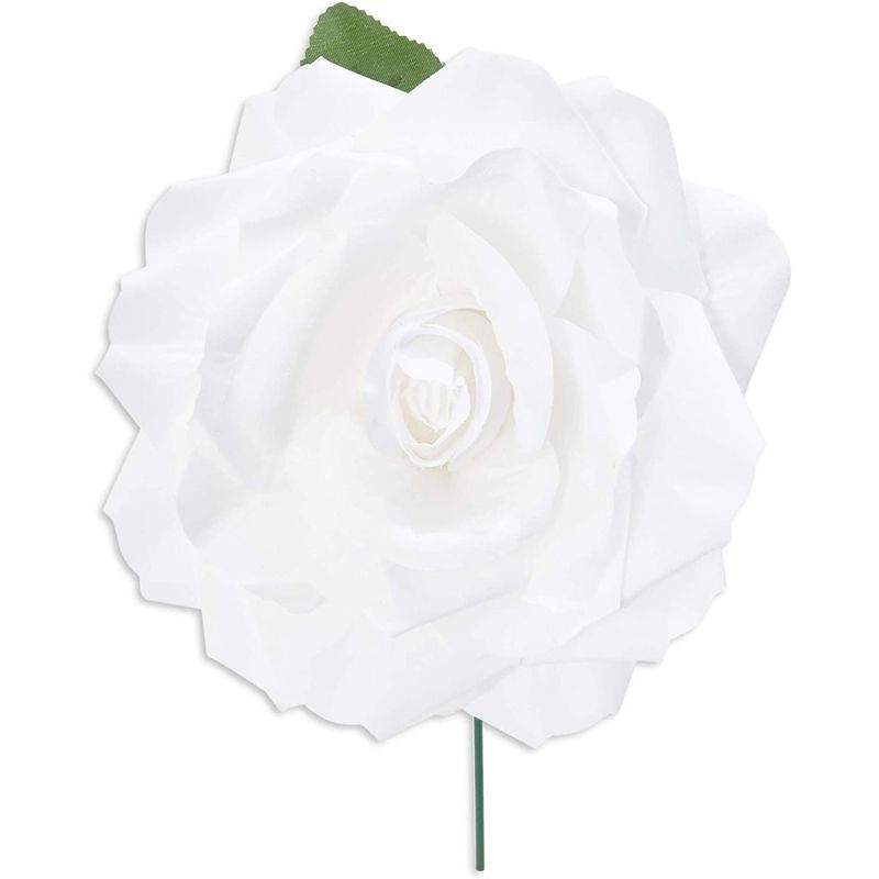 Bright Creations Artificial Silk Rose Flower Heads for Decorations (White, 4 Pack)