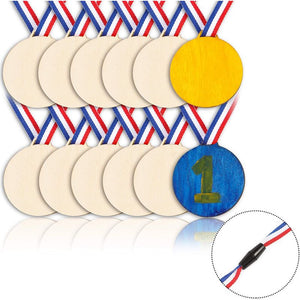 Unfinished Wooden Medals with Lanyard for Kids, Crafts (24 Pack)