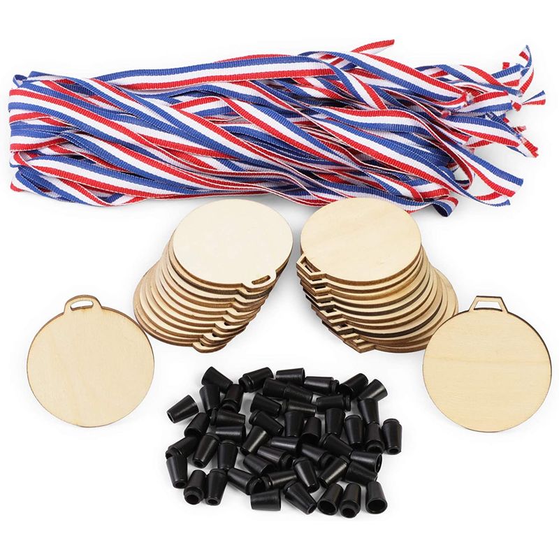 Unfinished Wooden Medals with Lanyard for Kids, Crafts (24 Pack)