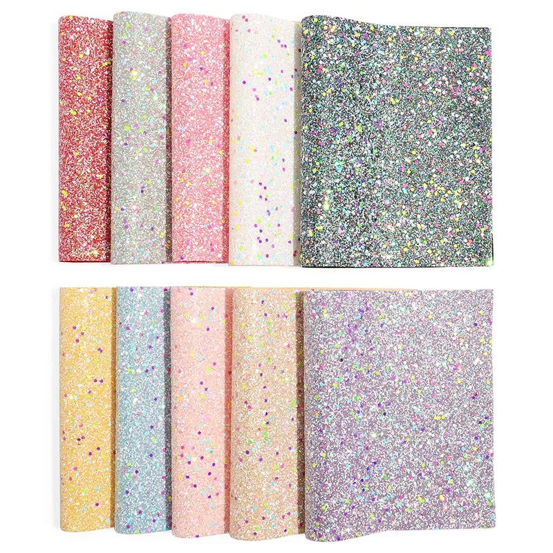Faux Leather Sheet for Crafts, Glow in The Dark Glitter (10 Pack