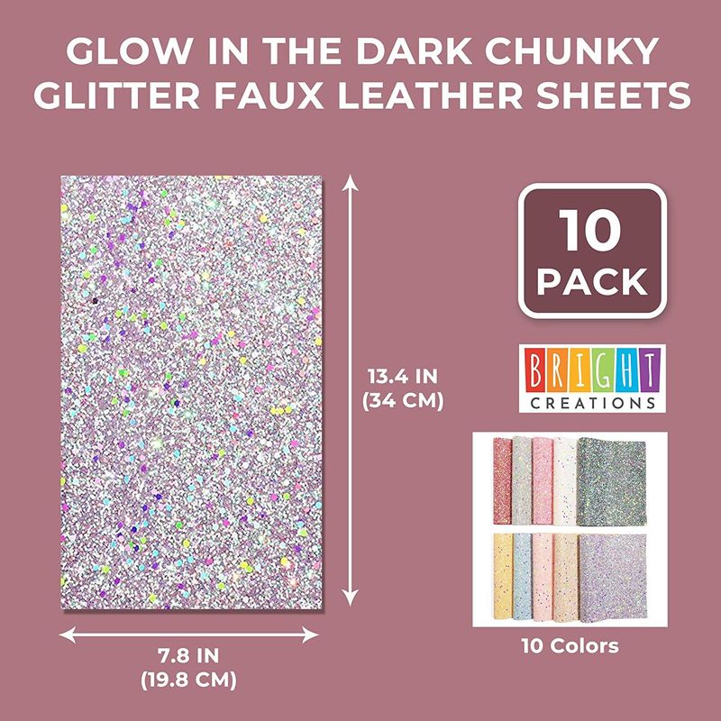 Faux Leather Sheet for Crafts Glow in The Dark Glitter (10 Pack)