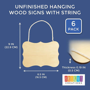 Bright Creations Unfinished Hanging Wood Signs with String (4.75 x 6.75 in, 6-Pack)