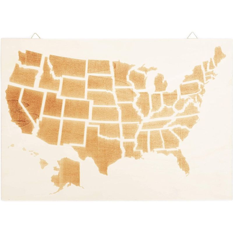 Wooden USA Map, Includes 100 Push Pins (16.5 x 11.5 Inches)