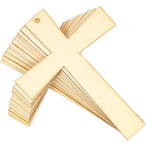 Unfinished Wood Cutouts for Decorating, Wooden Cross Ornaments (12 Pack)