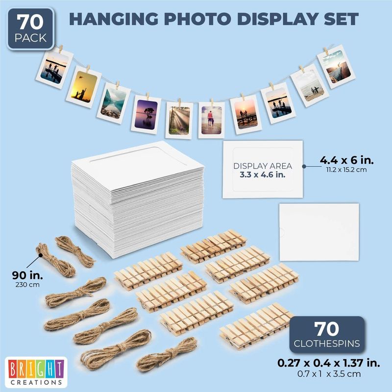 Bright Creations DIY Hanging Photo Display Set (4.4 x 6 in, White, 70 Pieces)