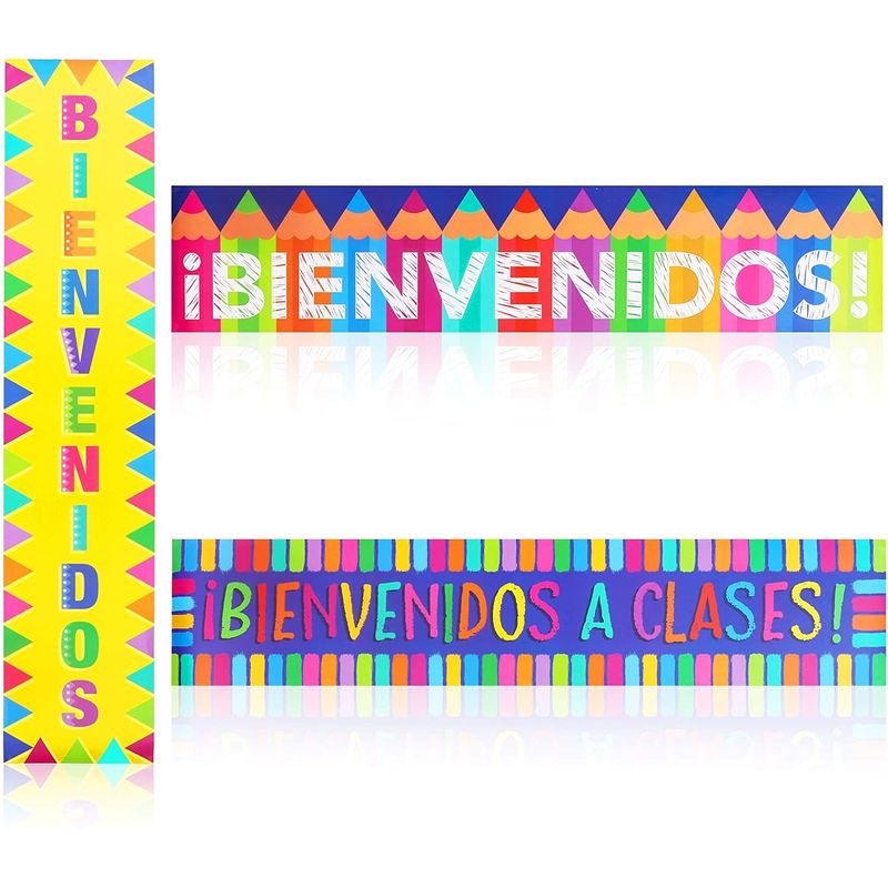 Bienvenidos Sign, Spanish Welcome Banner for Classrooms (39 x 8 Inches, 3 Pack)