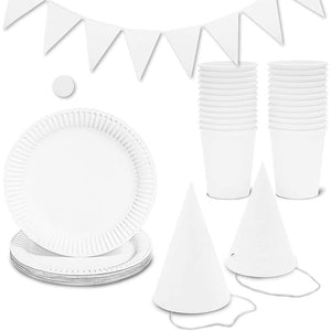 Coloring Party Supplies, Blank Cups, Plates, Hats, Banner (24 Guests, 73 Pieces)