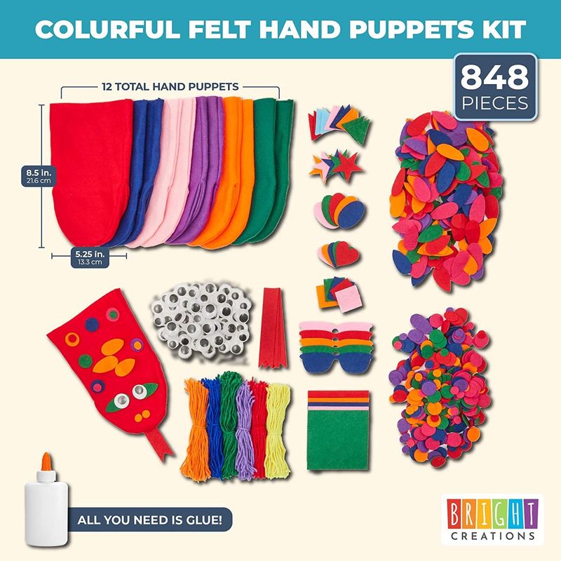Bright Creations Felt Hand Puppet Kit for Kid's DIY Crafts (848 Pieces for 6 Puppets)