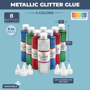 Emraw 20 ml Glitter Glue in Bright Classic Colors: Gold Silver Red Green Blue & Purple used for Gluing Drawing Writing Outlining (6 Pack)