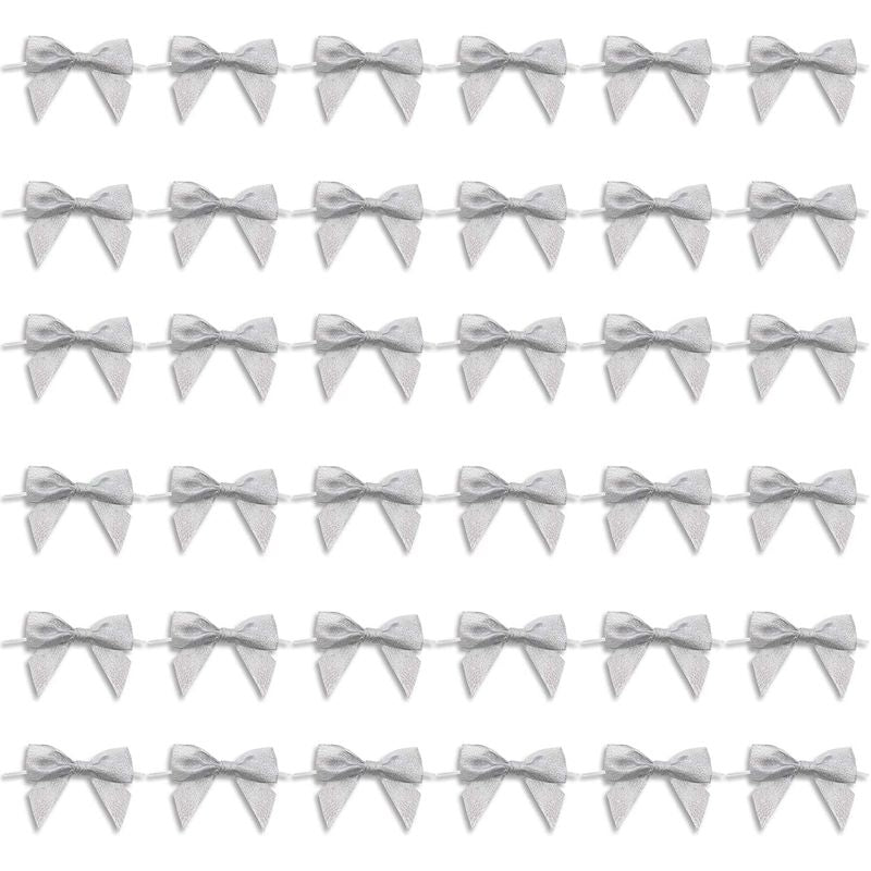 Silver Organza Bow Twist Ties for Favors and Treat Bags (1.5 Inches, 36 Pack)