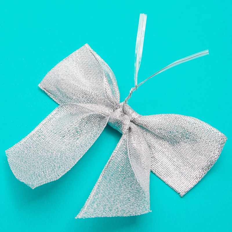 Silver Organza Bow Twist Ties for Favors and Treat Bags (1.5 Inches, 36 Pack)