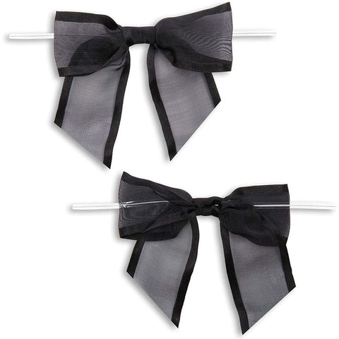 Black Organza Bow Twist Ties for Favors and Treat Bags (1.5 Inches