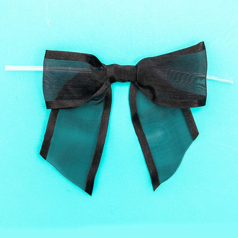 Black Organza Bow Twist Ties for Favors and Treat Bags (1.5 Inches, 36 Pack)