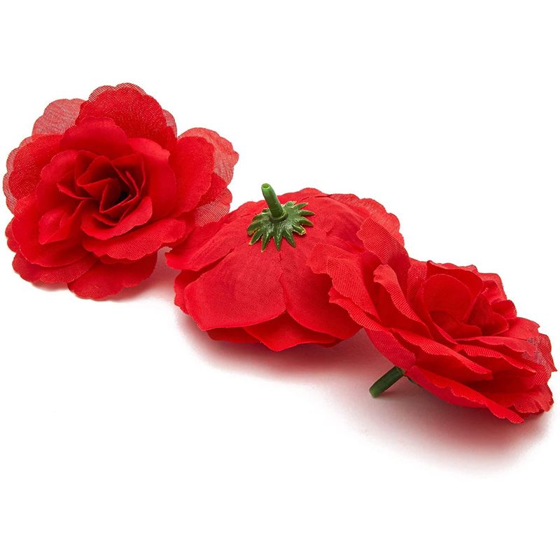 Silk Red Rose Flower Heads for Decorations (3 in, 50 Pack)