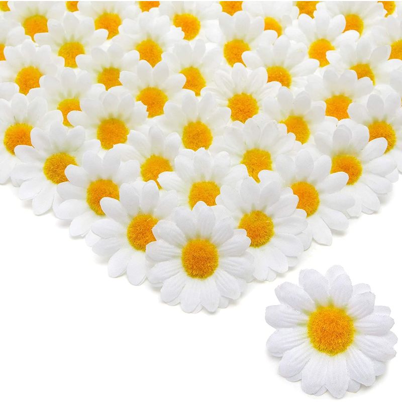 Bright Creations Artificial Silk Daisy Flowers Head for Crafts (1.6 in, White, 100-Pack)