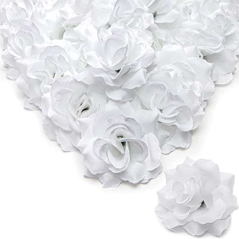 Rose Flower Heads, Artificial Flowers for Decor and DIY Crafts (White, 60 Pack)