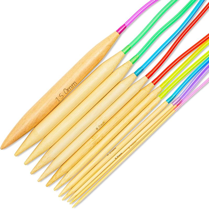 Bamboo Circular Knitting Needles Set for Crafting, Knitting, Sewing Projects (2mm - 15mm, 12-Pack)