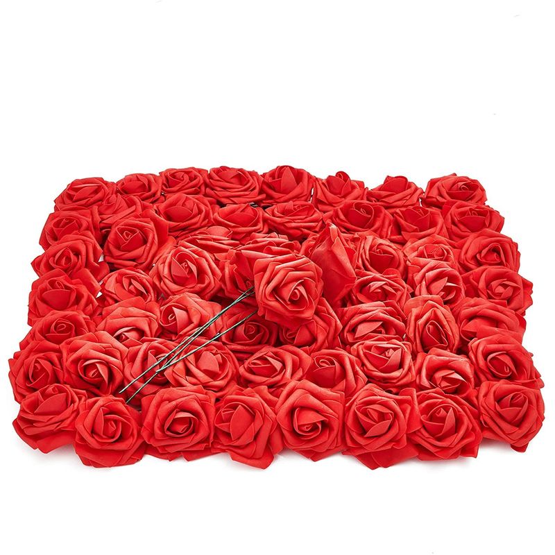 Bright Creations Red Artificial Rose Flower Heads with Stems, 3 Inch Faux Flower (60 Pk)