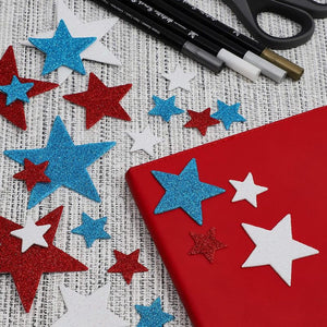 Foam Star Glitter Stickers for 4th of July, Arts and Crafts Supplies (3 Colors, 100 Pack)