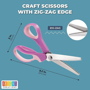 Scalloped Edge Scissors for Crafts (9.2 x 3 Inches, Pink)